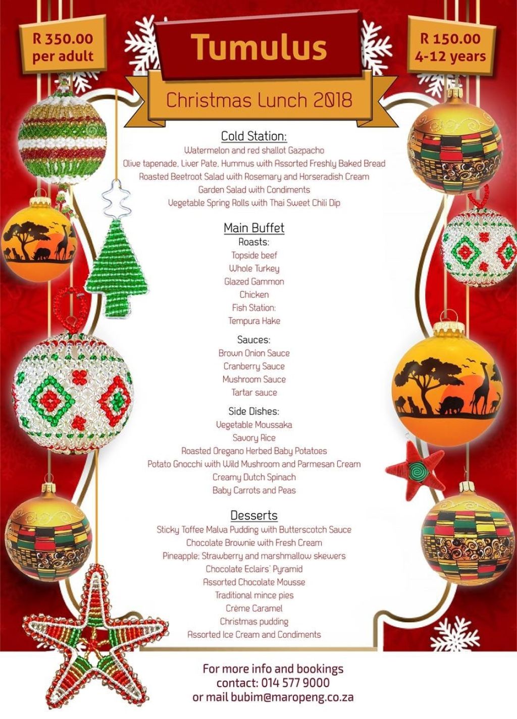 Tumulus Xmas Lunch Menu 2018 Updated 26 11 2018