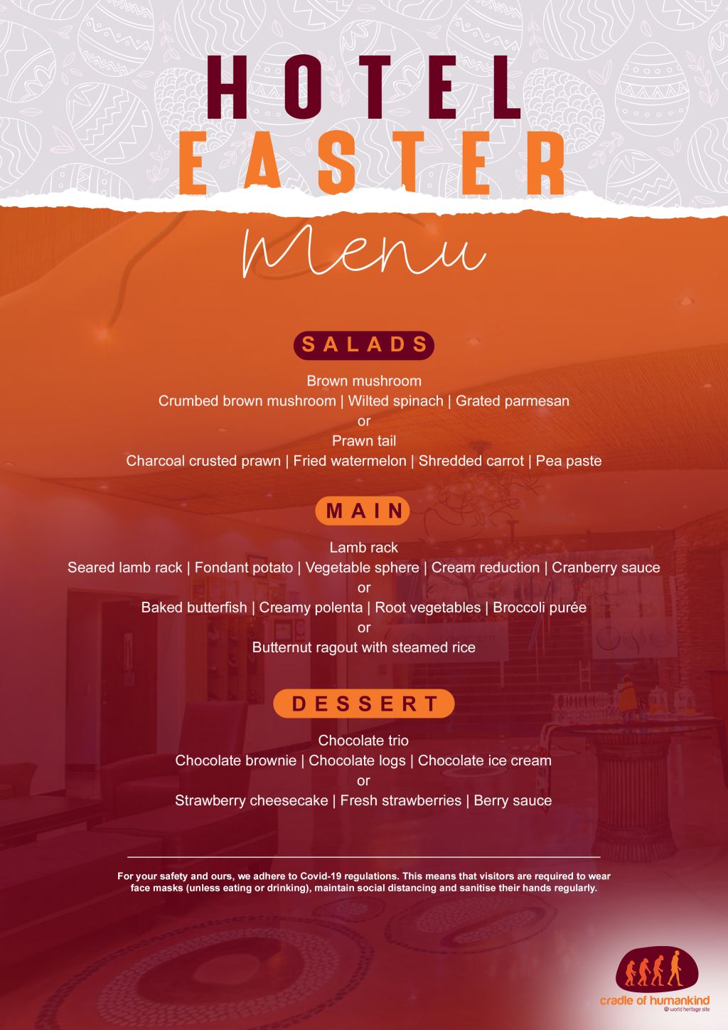 Maropeng Hotel Menu